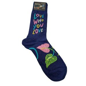 Blue Q Love Who You Love Crew Socks Men's Size 7-12 Blue  Peace Lily Flower